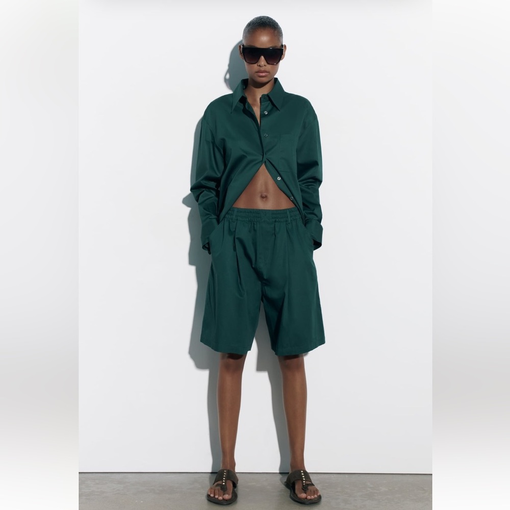 Zara POPLIN CULOTTES. Duck Green. Size S. New with Tags.